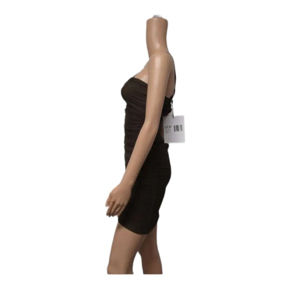 LEAU Seoul Strap Cutout Mesh Bodycon Midi Dress Brown Small NWT Sexy - Picture 9 of 11